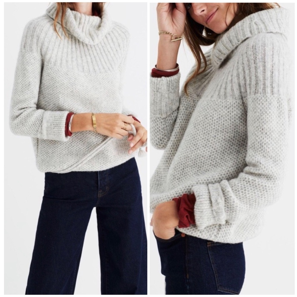 Madewell Snowbound Drawstring Knit Turtleneck Sweater; Light Gray - Womens Small